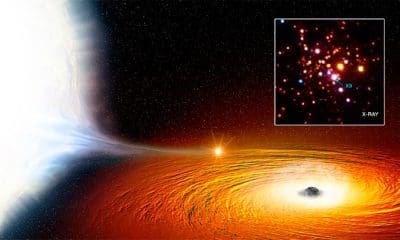 Ilustración artística de la enana blanca y el agujero negro del sistema X9 en el cúmulo 47 Tucanae. / Crédito: NASA/CXC/M.Weiss y A. Bahramian.