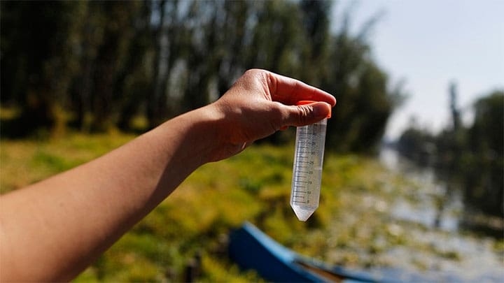 / Universidad Nacional Autónoma de México (UNAM) examina el zooplancton en un canal en Xochimilco, Ciudad de México, 13 de febrero de 2014.