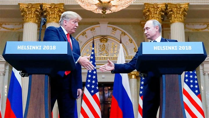 / El presidente de EE. UU., Donald Trump, y el presidente de Rusia, Vladímir Putin, durante su reunión en Helsinki, Finlandia, el 16 de julio de 2018. Kevin Lamarque / Reuters