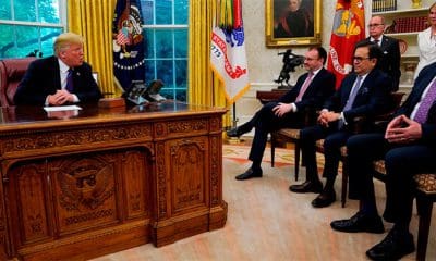/ El presidente Donald Trump con los secretarios Luis Videgaray e Ildefonso Guajardo. Washington, EE.UU., 27 de agosto de 2018. Kevin Lamarque / Reuters