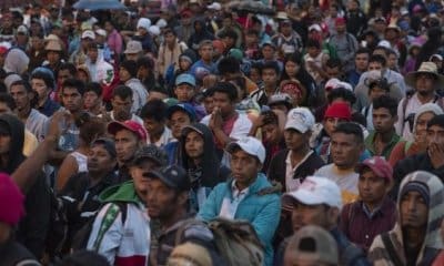Mientras los migrantes cruzaban las aguas del río Suchiate, elementos de la Marina mexicana advertían a los viajeros de los peligros de ingresar al país de esa forma. | Foto: EFE
